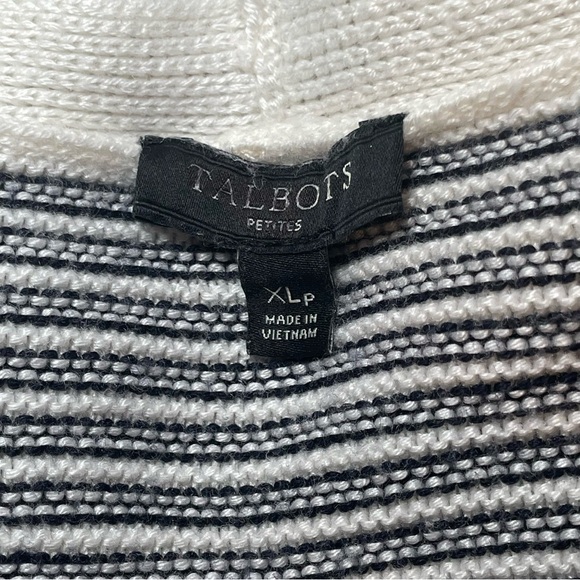 Talbots Petite Sweater Navy Cream Striped Link Stitch V Neck Pullover XLP Sailor - Picture 8 of 12